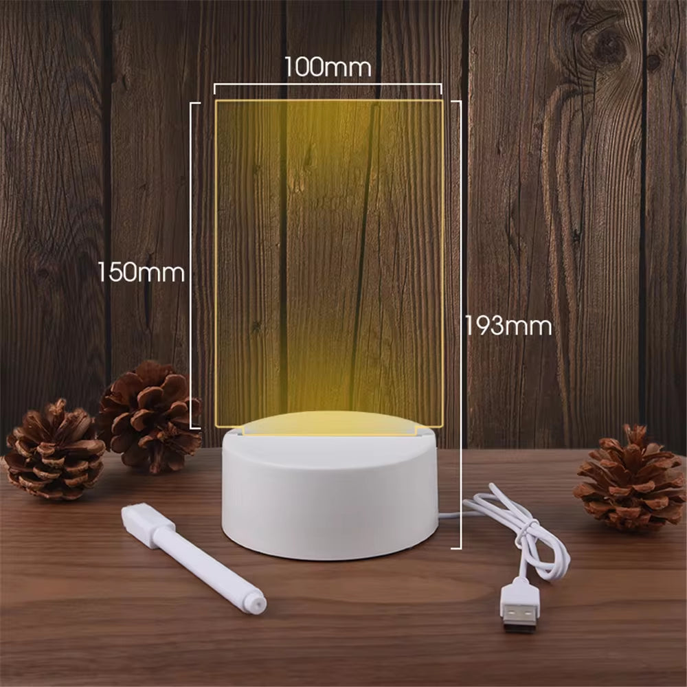 Transparent Luminous LED Night Lights USB Luminous Acrylic Night Light Erasable Write Message Board Calendar Desktop Ornaments