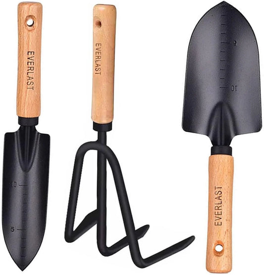 Gardening Tools Set-Garden Trowel, Large Succulent Plant Transplant Trowel Set,3 Pcs Garden Tools Set Tools Gift for Mens and Womens,1 Narrow Shovel,1 Wide Shovel and 1 Garden Rake Tools Set